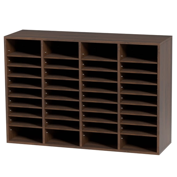 Wooden Mail Organizer with 36 Slots, 39 Inch Adjustable Desktop File Sorter for Office, School, or Home - Certified Brown Finish