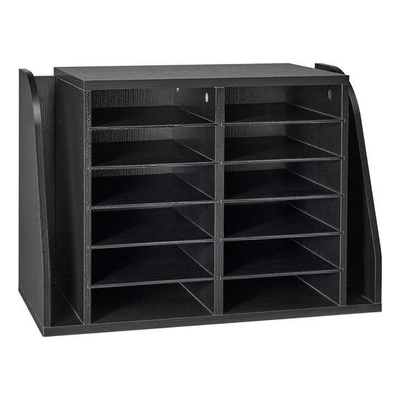 Wooden Mailbox Sorter 12 Compartments Vertical Storage Office Home Organizer for Files Documents Paper Black
