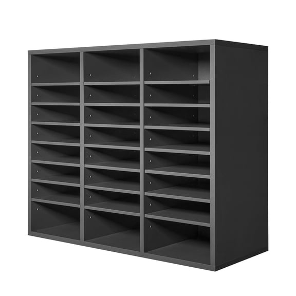 Wooden Mailbox Sorter with 24 Adjustable Compartments for Office Home Classroom Storage of Files Documents Papers Grey MDF Organizer