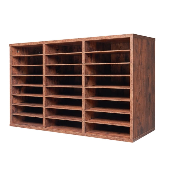 Wooden Mailbox Sorter with 24 Removable Compartments for Office Home Classroom Storage Organize Documents Papers Files Dark Brown Literature Organizer