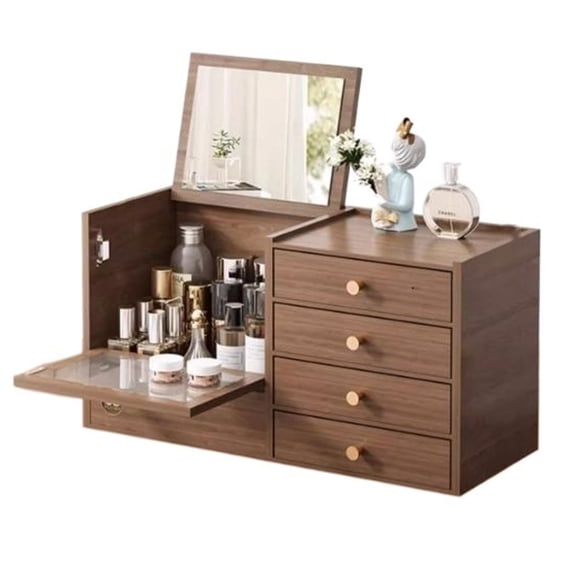 Wooden Makeup Organizer with 4 Drawers and Built-in Mirror for Makeup, Accessories, Jewelry and More