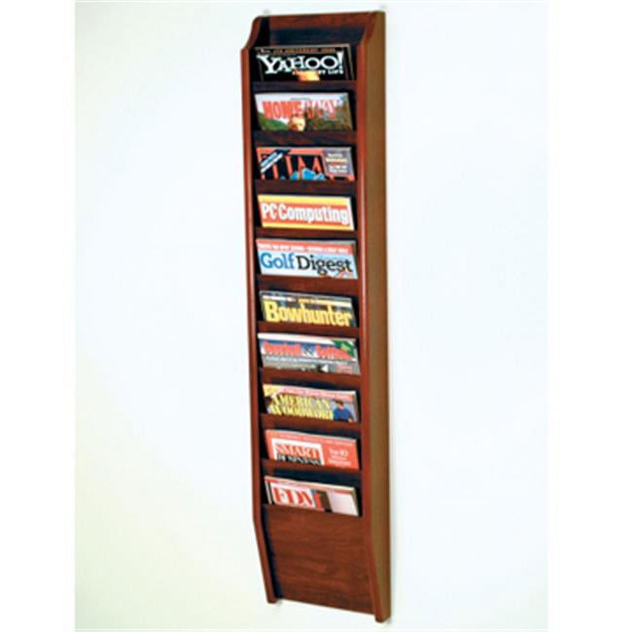 Wooden Mallet 10 Pocket Magazine wall Rack in Mahogany