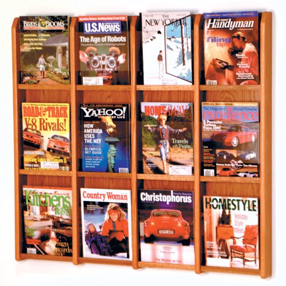 Wooden Mallet 12 Magazine wall Rack in Medium Oak
