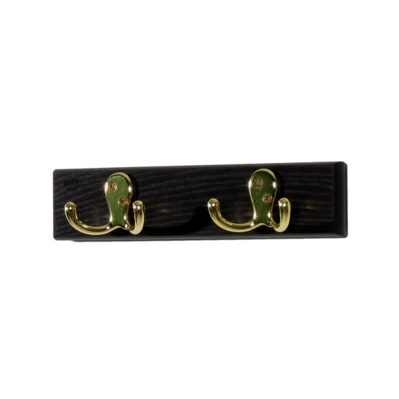 Wooden Mallet HSD2BBK 2 Double Prong Brass Hook Rail & Coat Rack - Black - 10 x 225 x 175 in.