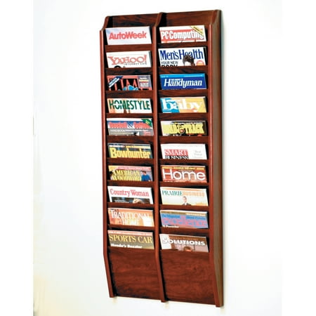 Wooden Mallet 20 Pocket wall Mount Magazine Rack in Mahogany