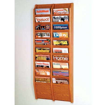 Wooden Mallet 20 Pocket wall Mount Magazine Rack in Medium Oak