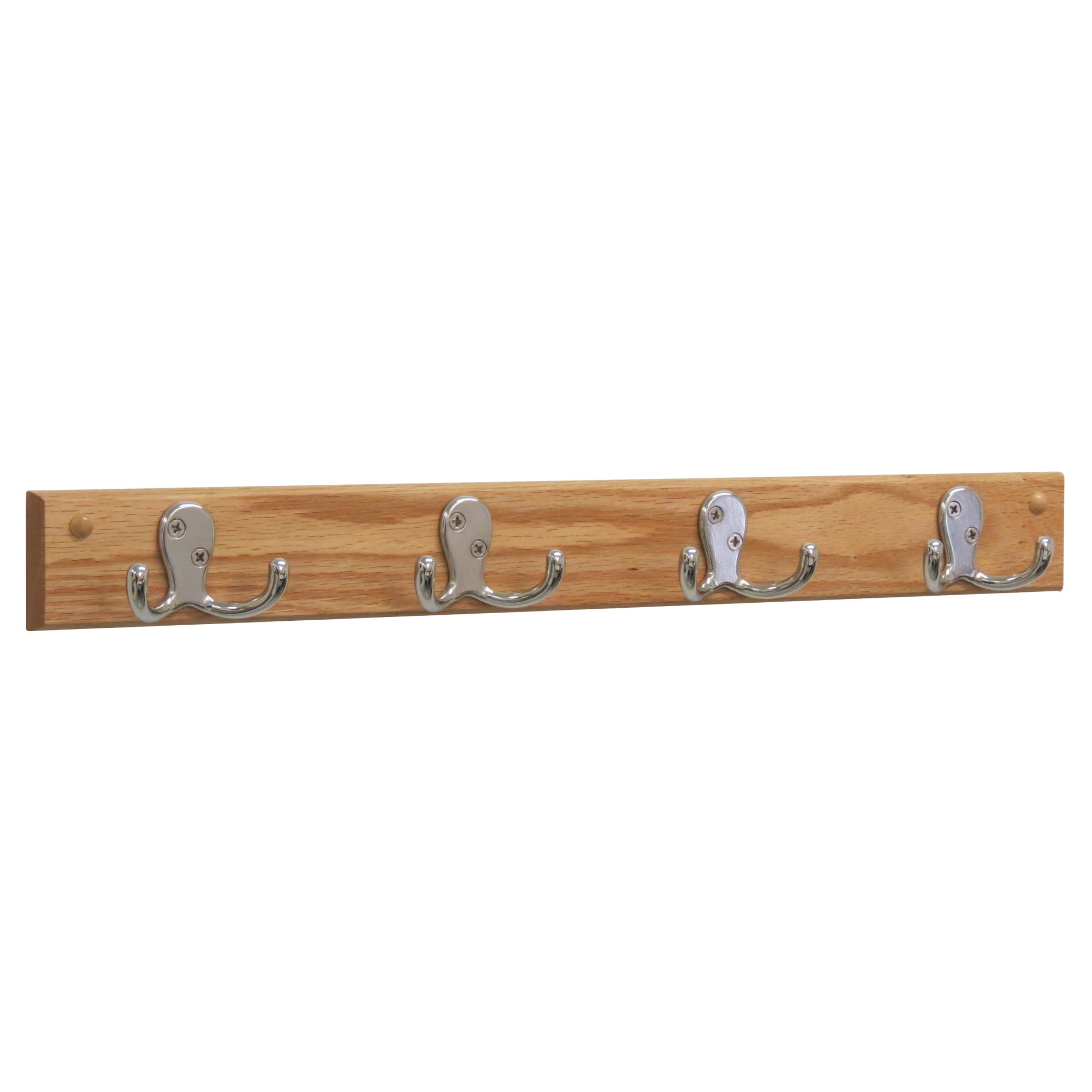 Light Oak Wall Mount Coat Rack with Nickel Hooks