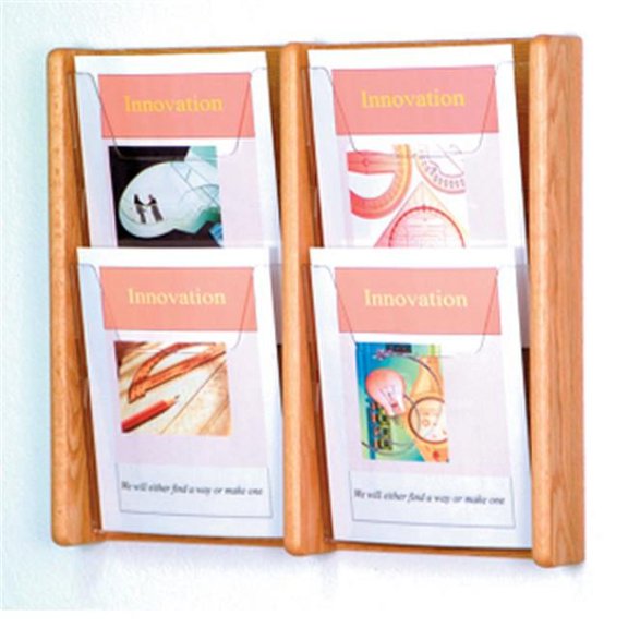 Wooden Mallet 4 Pocket Acrylic and Oak wall Display in Light Oak