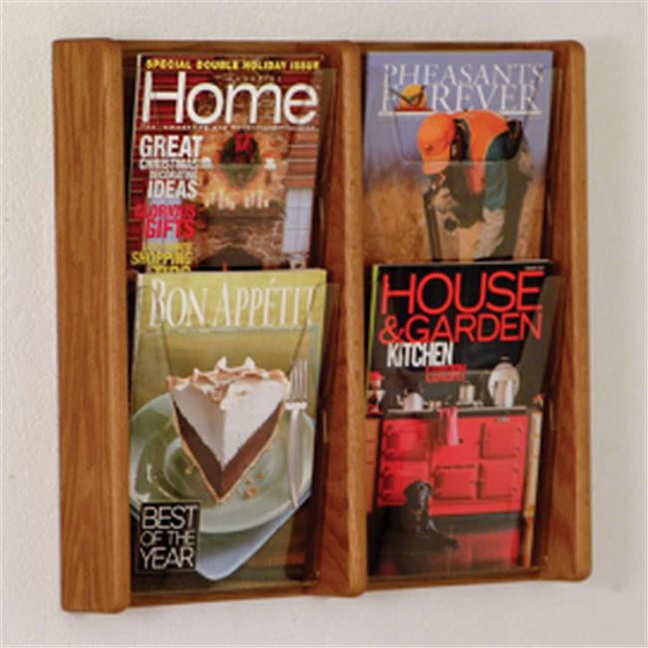 Wooden Mallet 4 Pocket Acrylic and Oak wall Display in Medium Oak