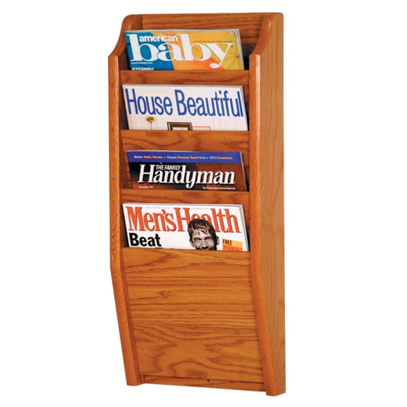 Wooden Mallet 4 Pocket Magazine wall Rack in Medium Oak