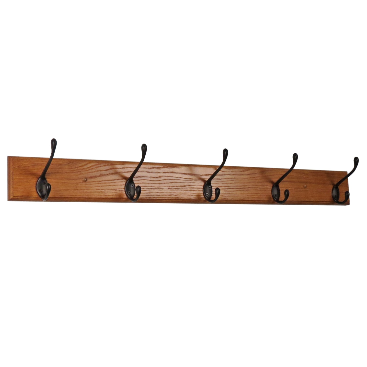 Solid Oak Wall Mounted Coat Rack with Black Hooks