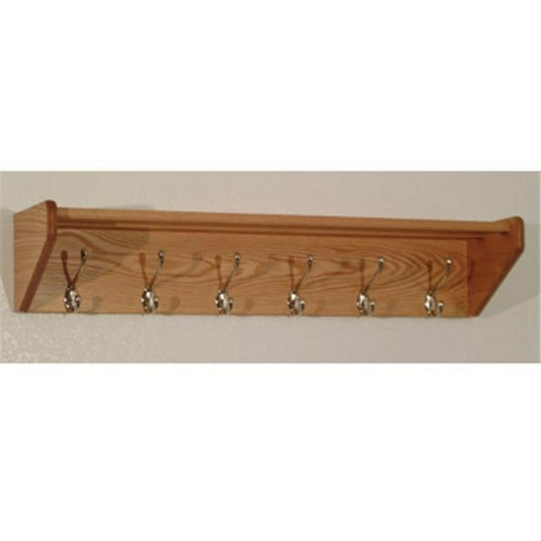 Wooden Mallet 6 Hook Wall Mounted Coat Rack Shelf in Light Oak