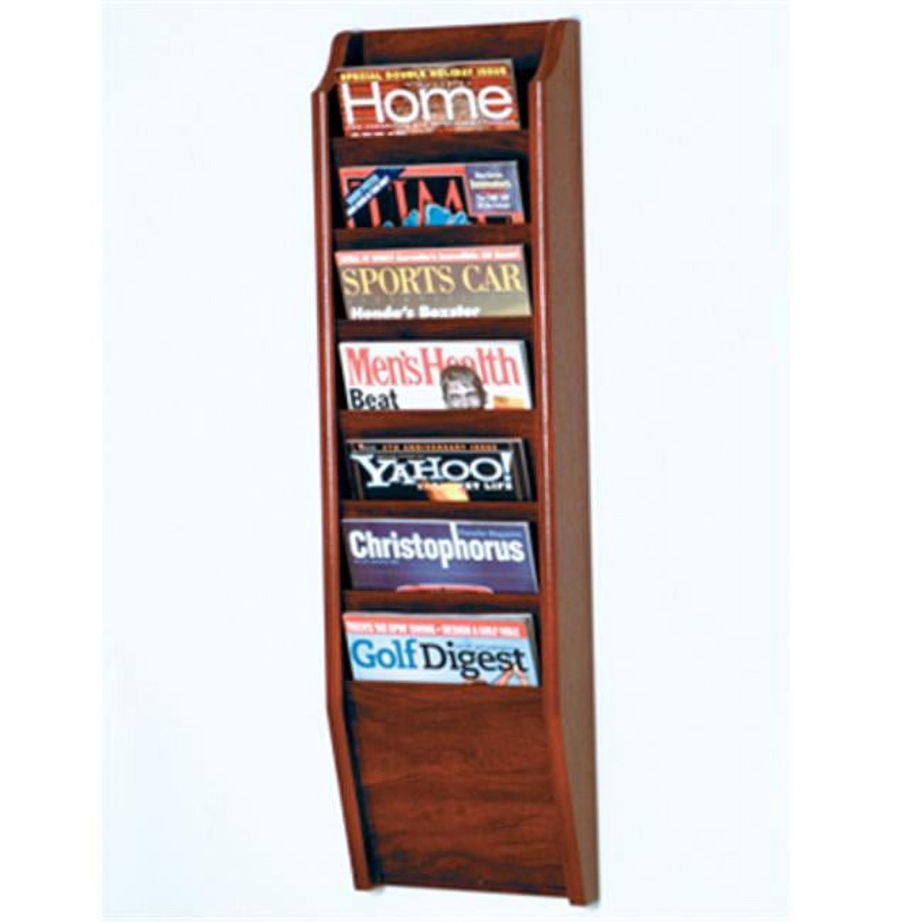 Mahogany Wall Mounted Wooden Magazine Rack with 7 Pockets