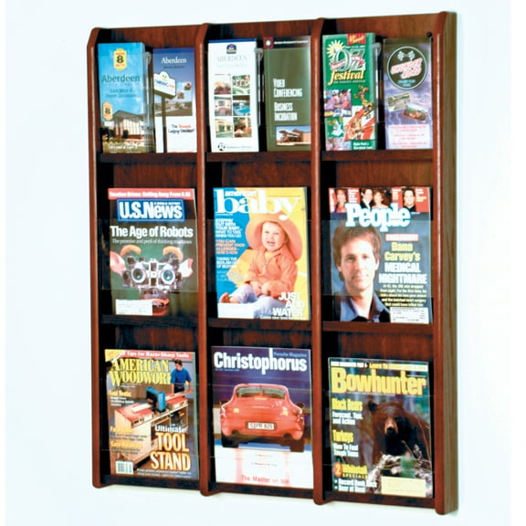Wooden Mallet 9 Magazine & 18 Brochure Oak and Acrylic wall Display - Mahogany
