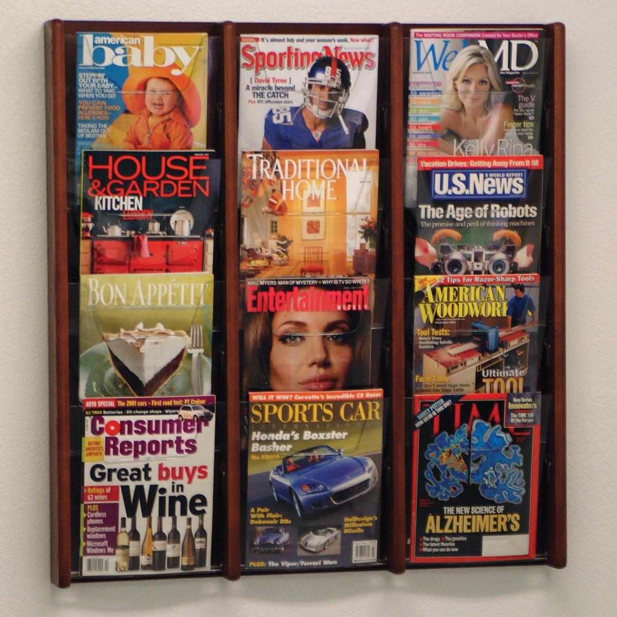 Wooden Mallet AC34-12BK 4 x 3 in. Stance 12 Pocket Wall Display - Black & Mahogany