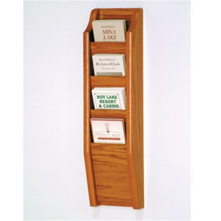 Wooden Mallet Brochure Display with 4 Pockets in Medium Oak