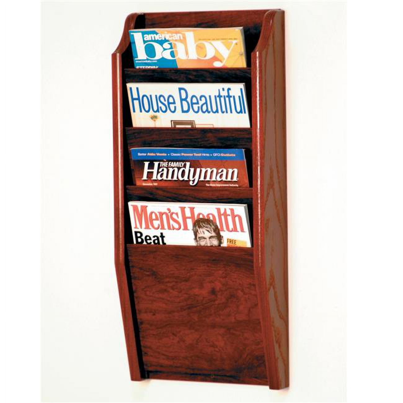 Mahogany 4-Pocket Wall Mounted Magazine Rack