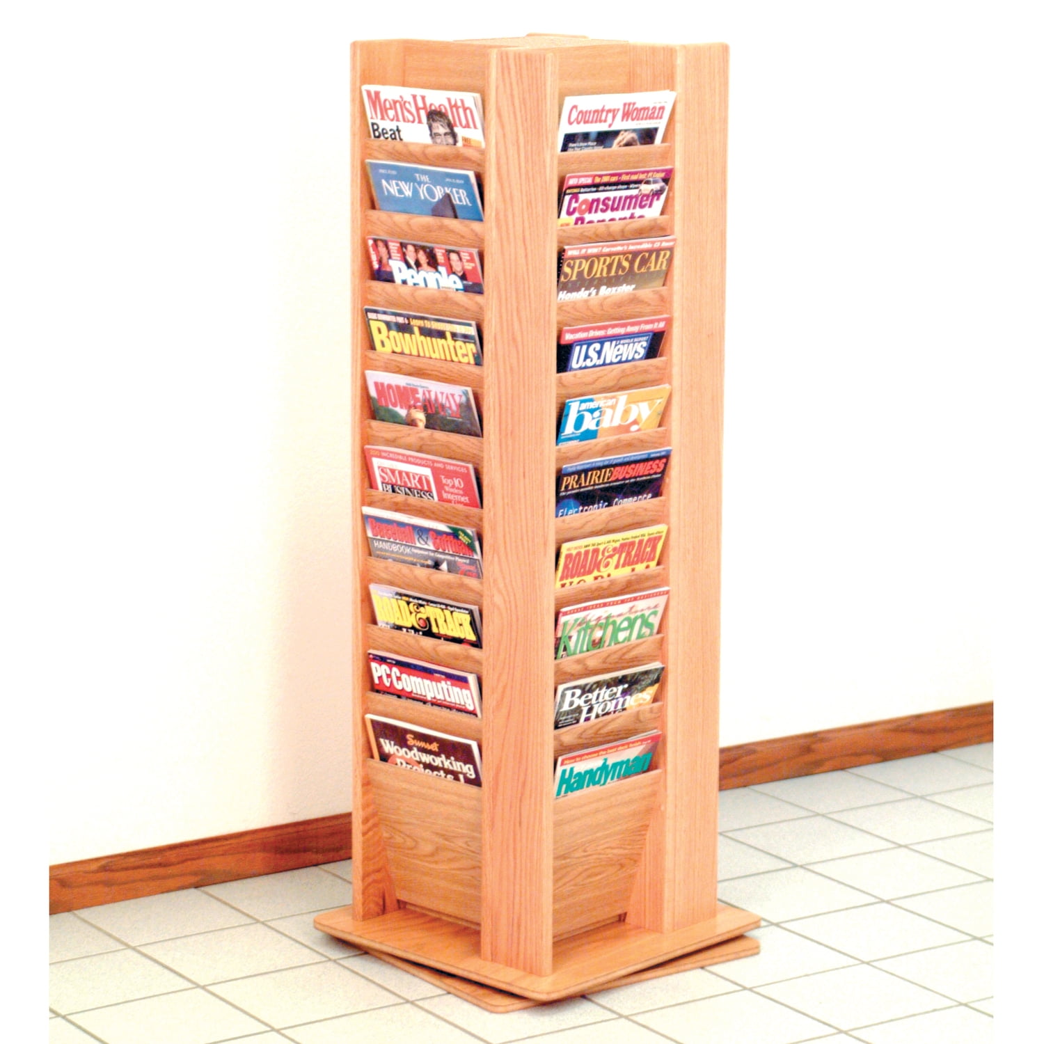 Wooden Mallet Cascade 40 Magazine Spinning Rack in Light Oak