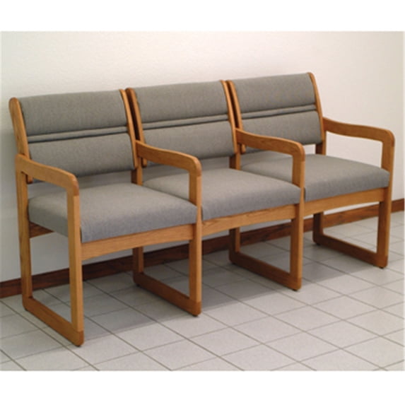 Wooden Mallet DW1-3 Solid Oak Sled Base 3-Seat Chair with Center Arms