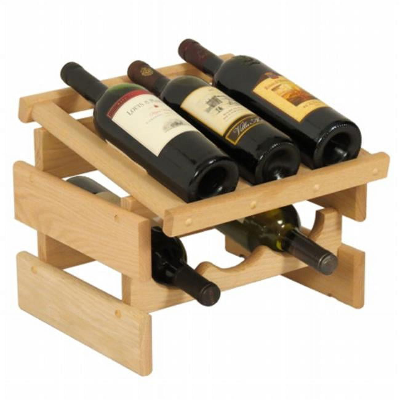 Light Oak Solid Wood Tabletop Wine Rack for 6 Bottles