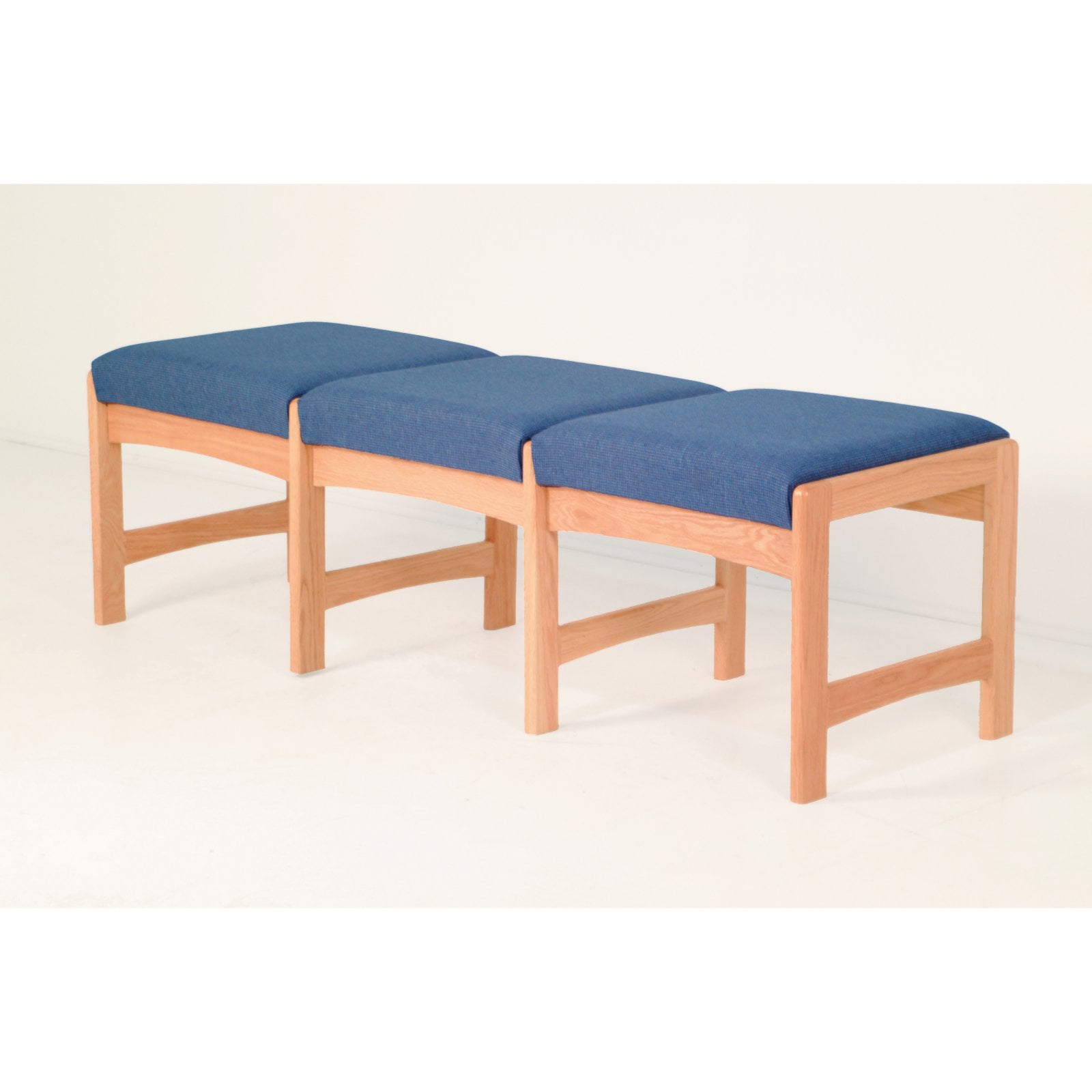 Powder Blue and Light Oak Solid Oak 3-Seat Bench