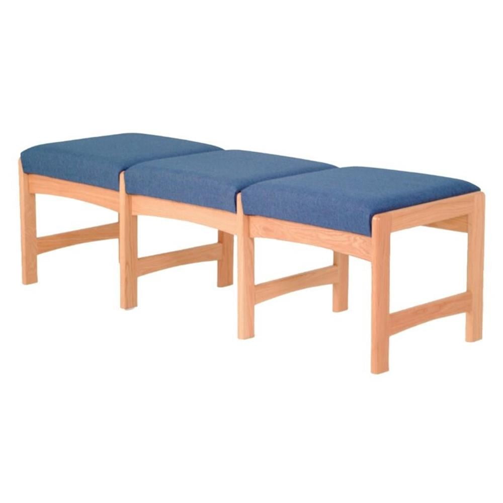 Powder Blue and Light Oak Solid Oak 3-Seat Bench