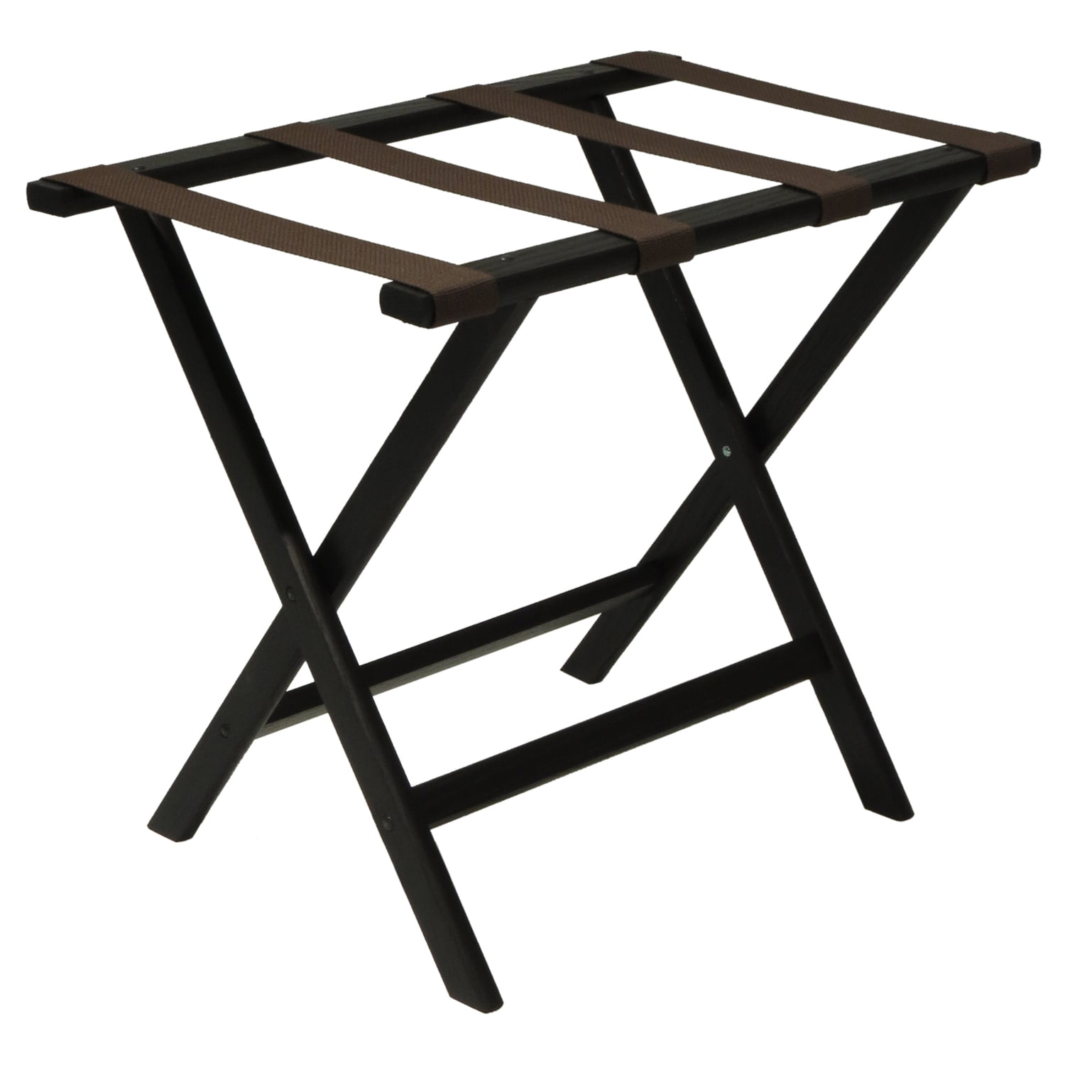 Black Oak Folding Luggage Rack with Brown Straps