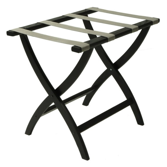 Wooden Mallet LR2-BKGRY 20 in. Designer Curve Leg Luggage Rack with Gray Straps - Black