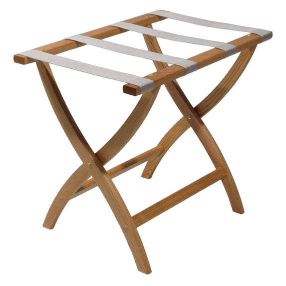 Wooden Mallet Designer Curve Leg Luggage Rack, Silver Straps, Light Oak