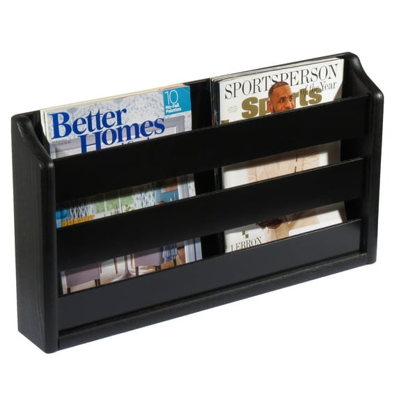 Wooden Mallet MRS2BK Doublewide Oak Magazine Rack, Wall Mount or Tabletop - Black