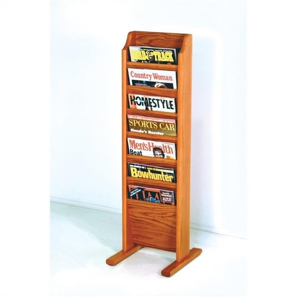 Medium Oak Solid Wood Freestanding Magazine Rack with 7 Pockets