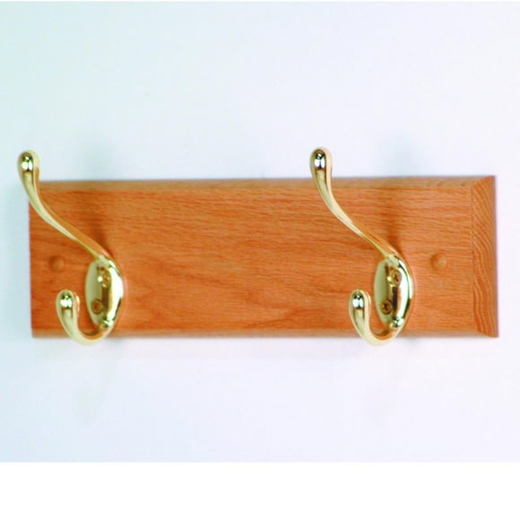 Wooden Mallet HCR-2BLO Double Hook Coat Rack in Light Oak - Brass