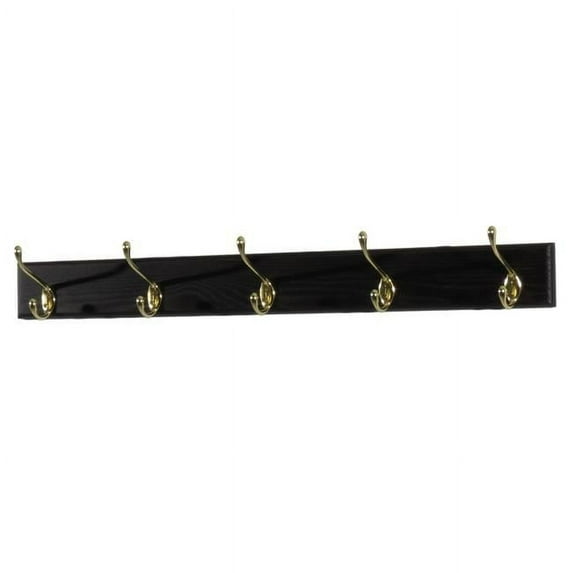 Wooden Mallet HCR-5BBK 5 Hook Coat Rack, Brass Hooks - Black