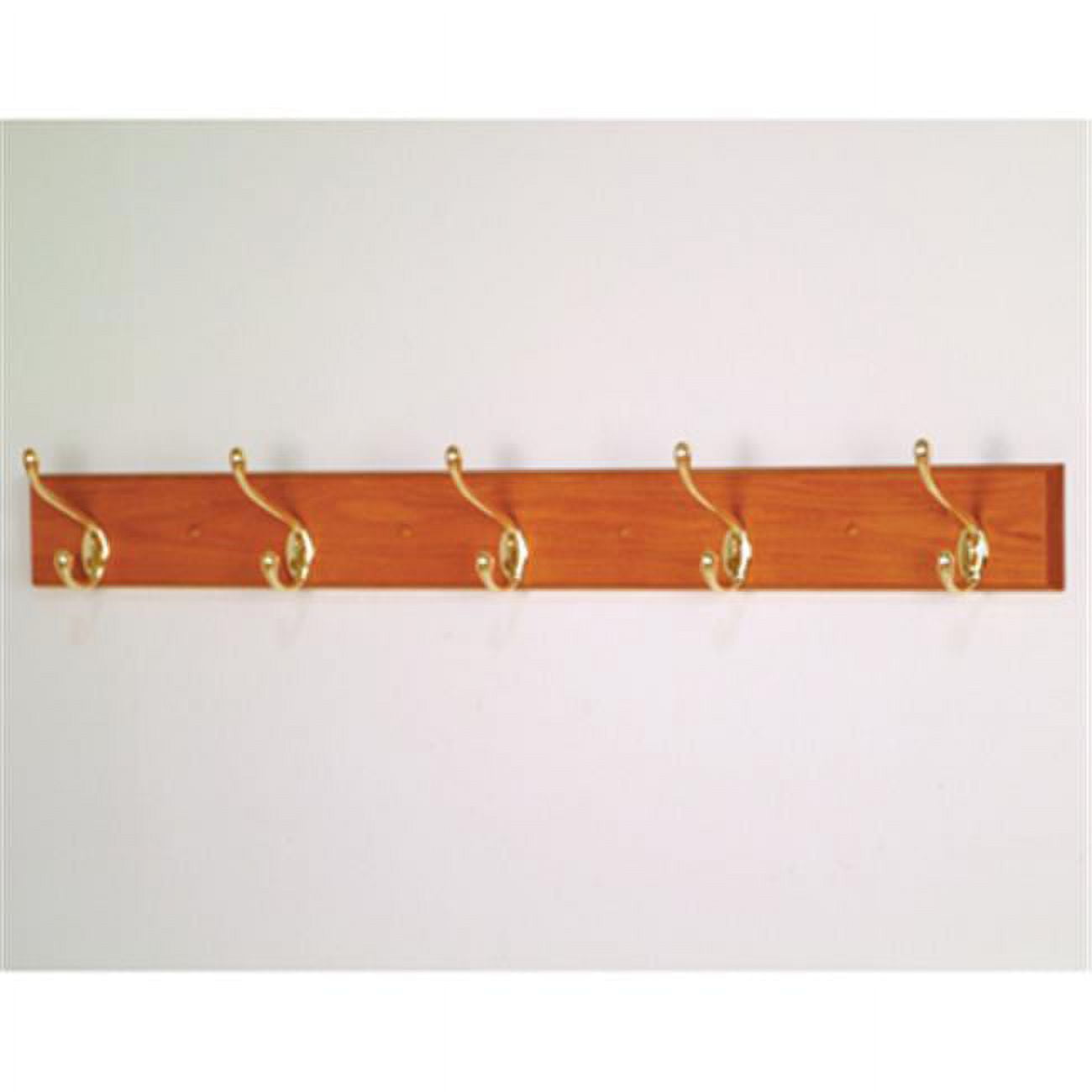 Medium Oak 36-Inch Coat Rack with Brass Hooks
