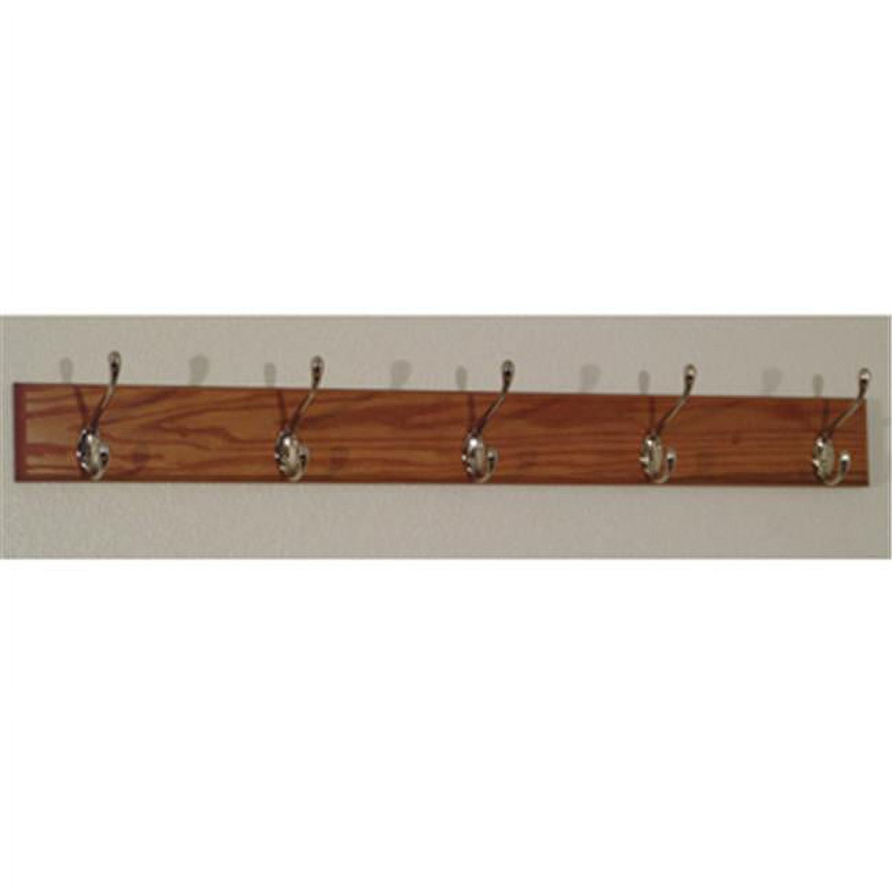 Medium Oak 36-Inch Coat Rack with Nickel Hooks and Shelf