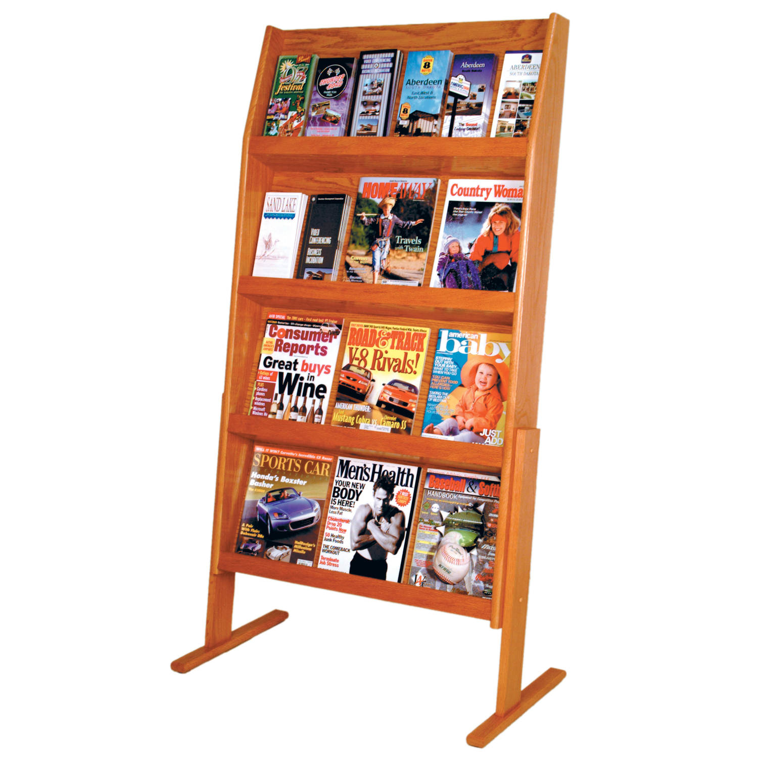 Medium Oak 57'' Freestanding Wooden Magazine Rack