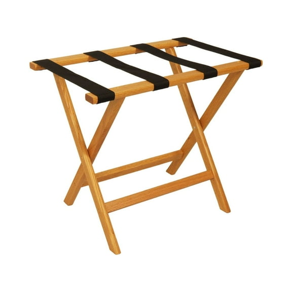 Wooden Mallet LR-LOBLK Deluxe Straight Leg Luggage Rack in Light Oak with Black Webbing