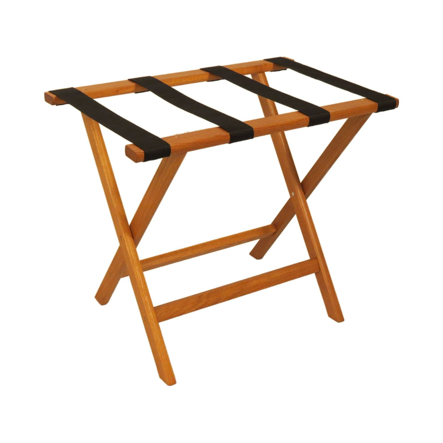 Medium Oak and Black Solid Wood Folding Luggage Rack