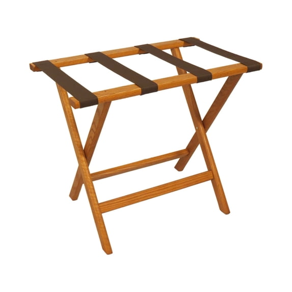 Wooden Mallet LR-MOBRN Deluxe Straight Leg Luggage Rack in Medium Oak with Brown Webbing