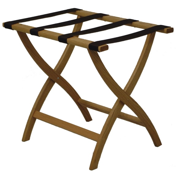 Wooden Mallet LR2-LOBRN Designer Curve Leg Luggage Rack in Light Oak with Brown Webbing - 3.5''