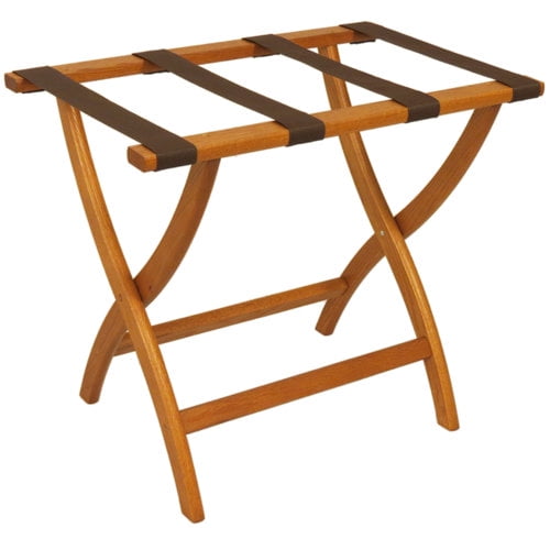 Wooden Mallet LR2-MOBRN Designer Curve Leg Luggage Rack in Medium Oak with Brown Webbing - 3.5 in.