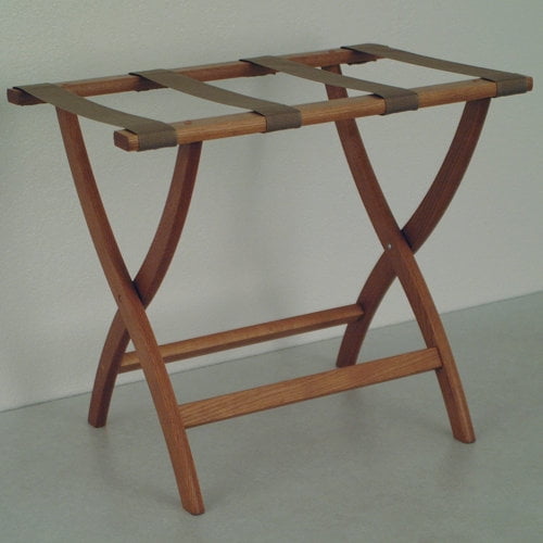 Wooden Mallet LR2-MOTAN Designer Curve Leg Luggage Rack in Medium Oak with Tan Webbing - 3.5 in.