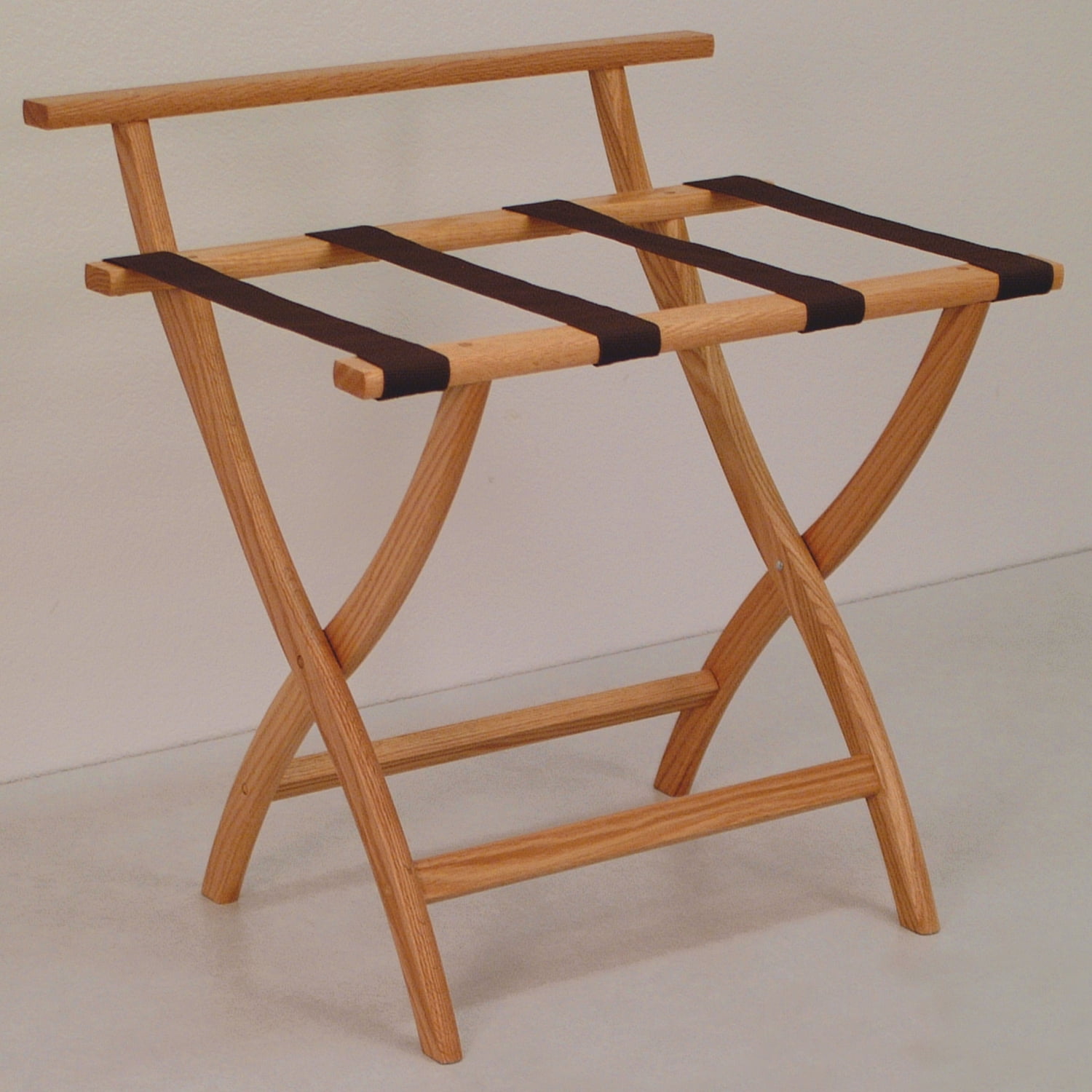 Wooden Mallet WallSaver Luggage Rack - Light Oak With Grey Straps Holds 100 Lbs