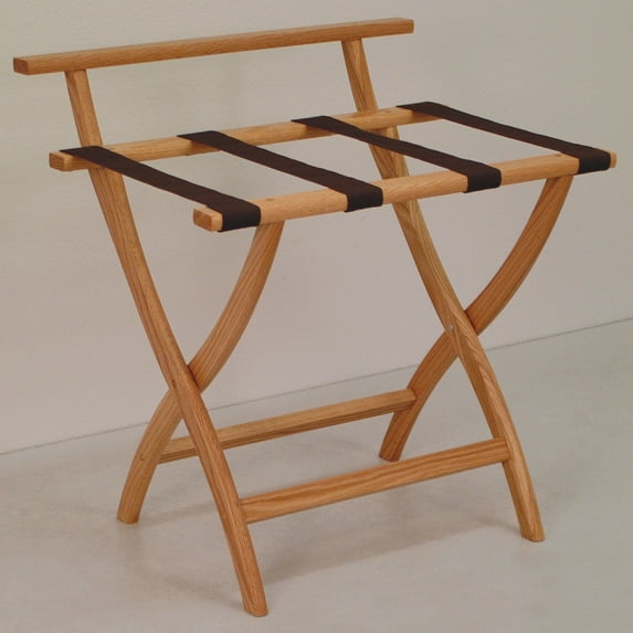 Wooden Mallet LR4-LOBRN WallSaver Luggage Rack in Light Oak with Brown Webbing