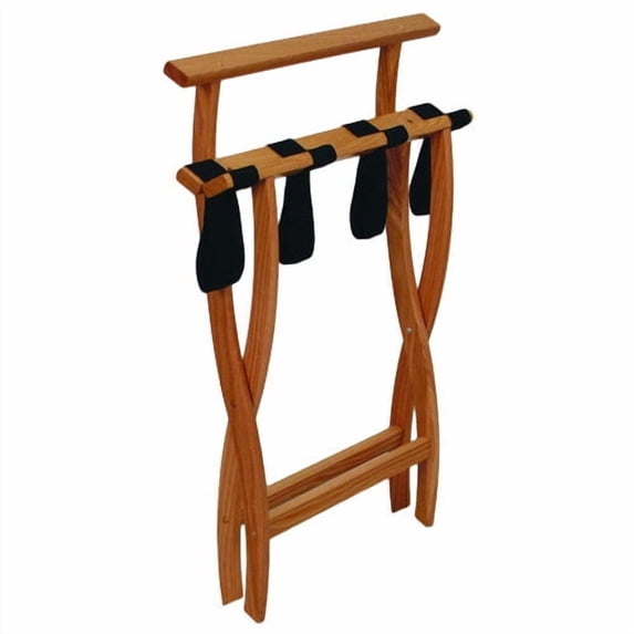 Wooden Mallet LR4-MHBLK WallSaver Luggage Rack in Mahogany with Black Webbing