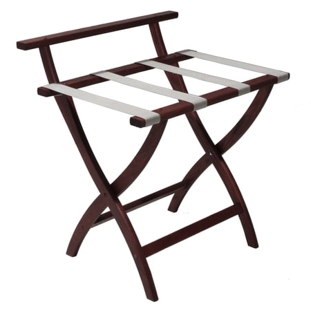 Wooden Mallet LR4-MHSVR Wall Saver Luggage Rack with Silver Straps - Mahogany