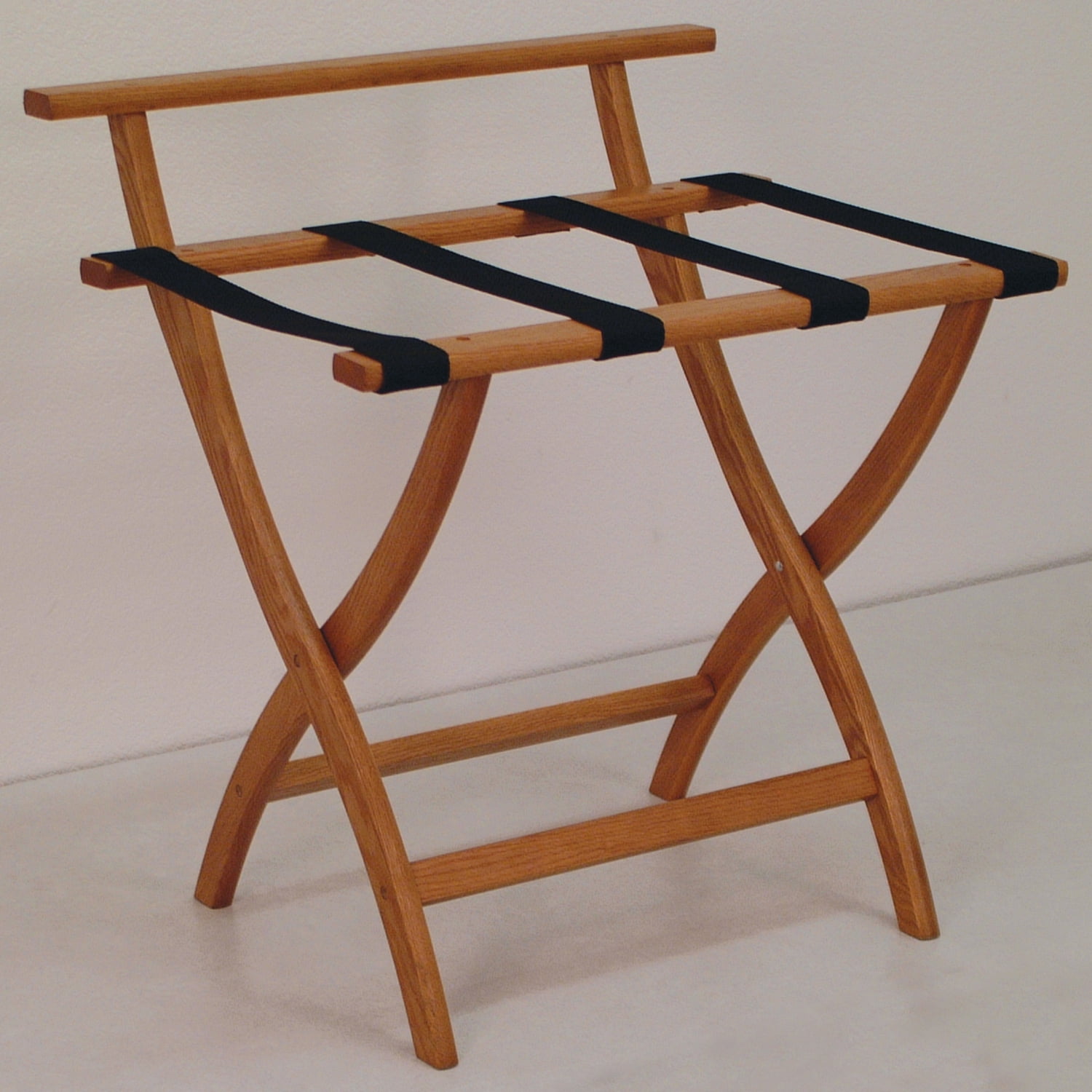 Wooden Mallet WallSaver Luggage Rack - Light Oak With Grey Straps Holds 100 Lbs