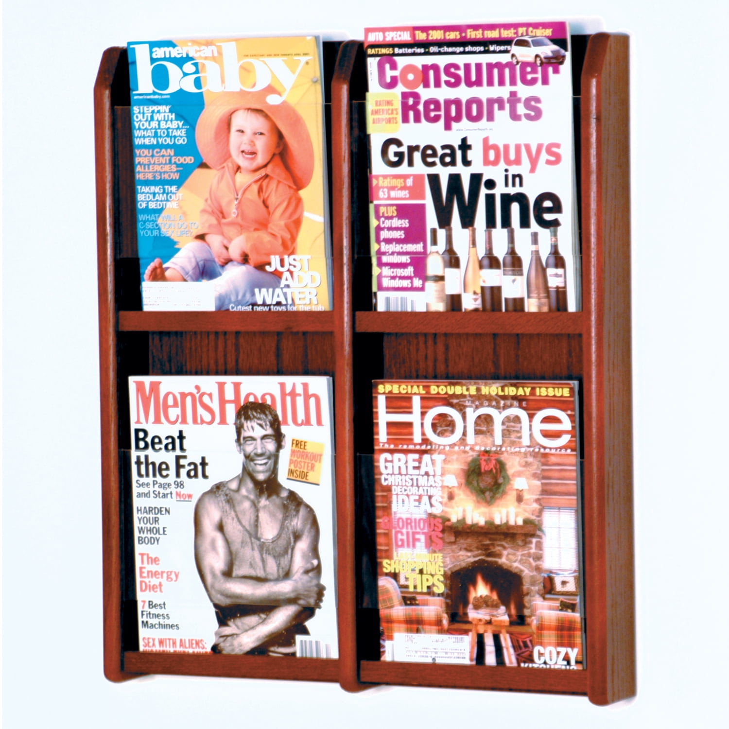Mahogany and Acrylic Wall Mounted Magazine Rack