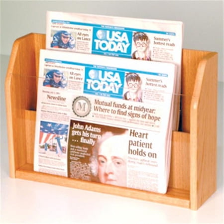 Wooden Mallet Newspaper Display with 2 Pockets in Light Oak