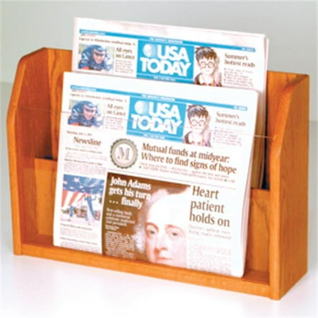 Wooden Mallet Newspaper Display with 2 Pockets in Medium Oak